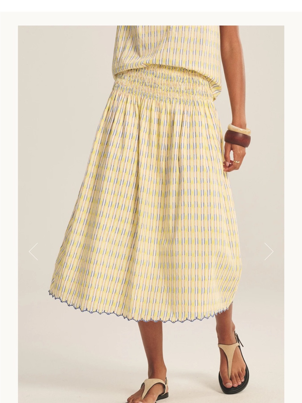 Velvet by Graham & Spencer Deborah Yellow Striped Smocked Midi Skirt